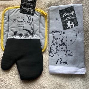 Disney Winnie the Pooh and Eeyore 2 Kitchen Towels, Oven Mitt and Pot Holder
